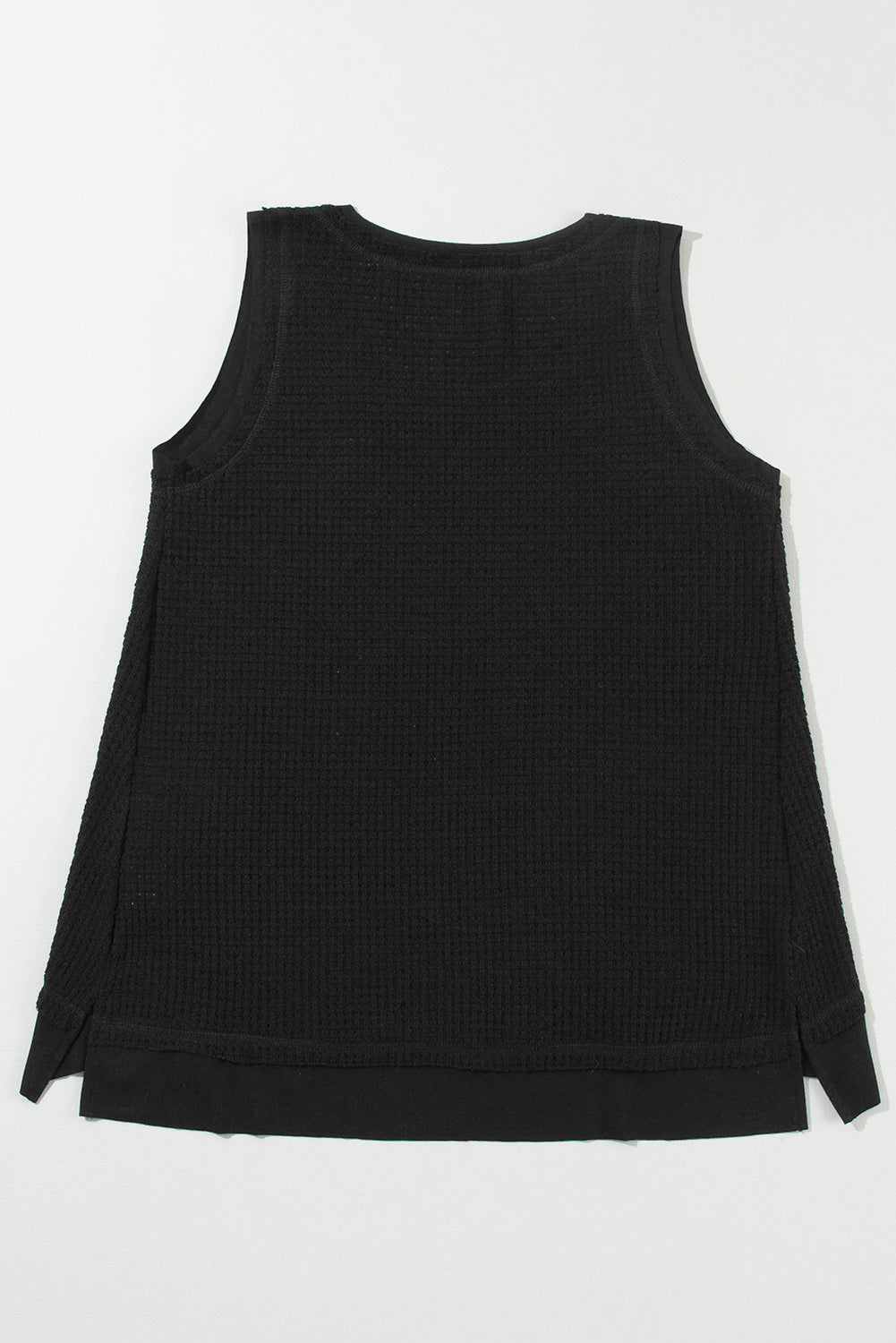 Black Scoop Neck Waffle Knit Splicing Flowy Vest