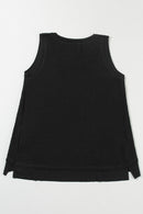 Black Scoop Neck Waffle Knit Splicing Flowy Vest