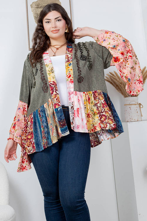 Young Threads - Printed Rayon Kimono Shrug with Embroidery (New Color)