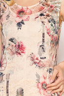 Origami Apparel ~  Lace and Crochet inspired - Whimsical Sleeveless Lace Midi Dress With Unattached Slip - 4609BG PK GUITAR