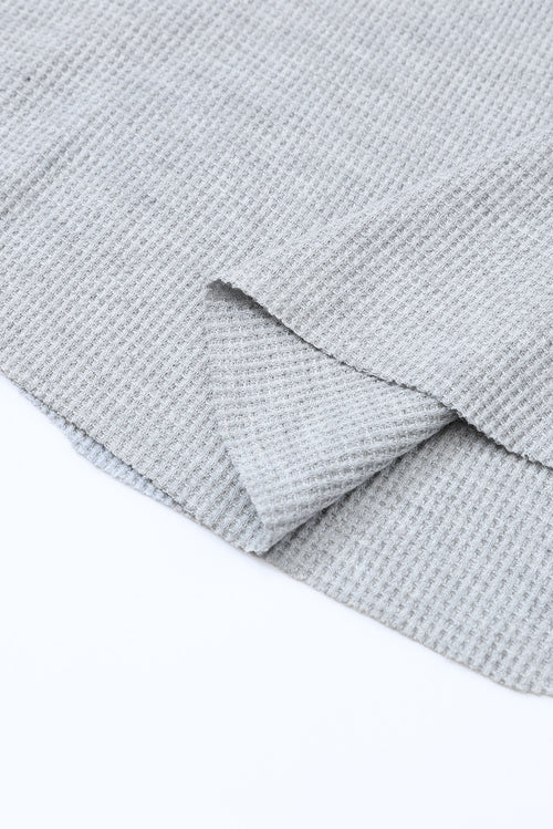 Brown Solid Color Waffle Knit Long Sleeve Henley Shirt
