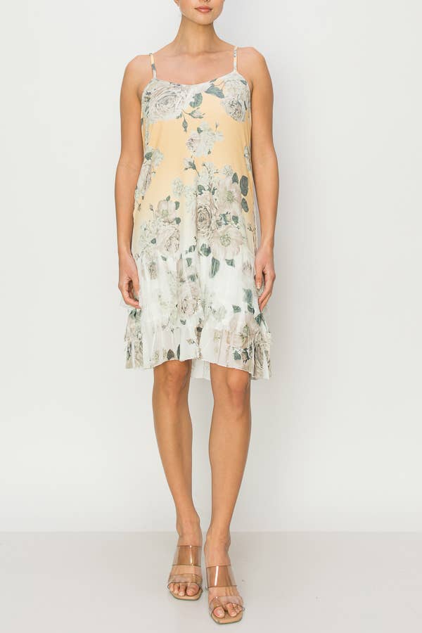 Origami Apparel ~  Lace and Crochet inspired - Yellow Floral Slip Dress Adjustable Straps