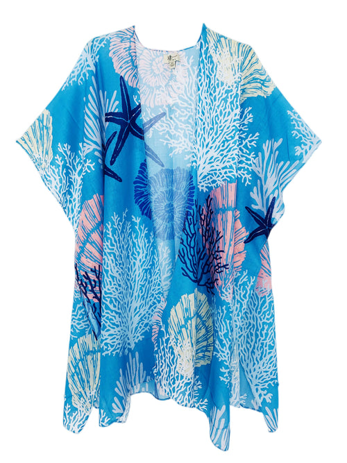 JC Sunny Fashion - Blue-Pink Starfish & Coral Kimono