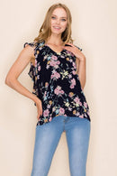 Shopin LA - SP2919T-0619 - WOMEN FLORAL PRINT RUFFLE BLOUSE