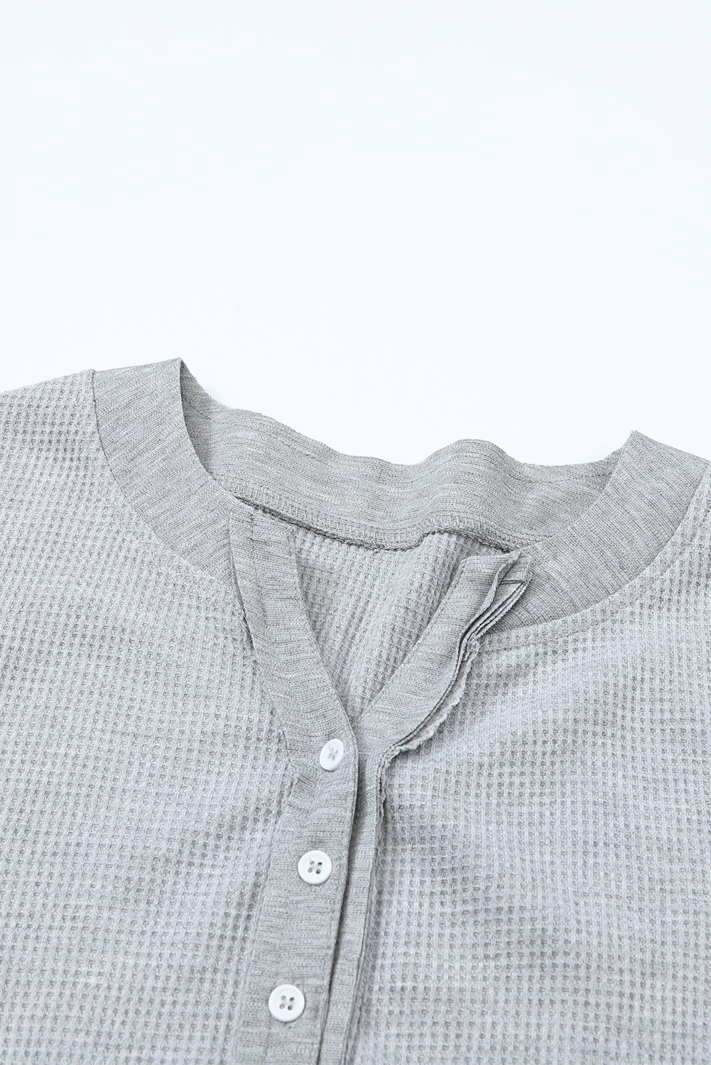 Brown Solid Color Waffle Knit Long Sleeve Henley Shirt