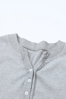 Brown Solid Color Waffle Knit Long Sleeve Henley Shirt