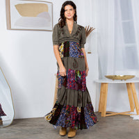 Young Threads - Eclectic Charm: Stone-Washed Rayon V-Neck Long Dress New