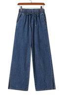Medium Grey Drawstring Elastic Waist Wide Leg Jeans