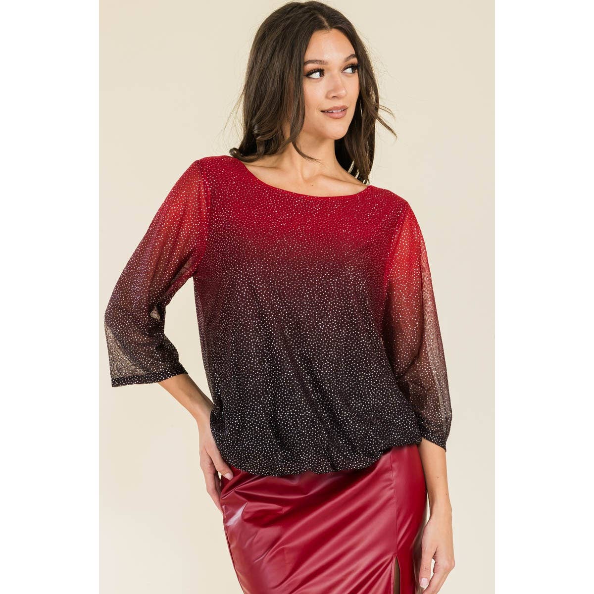 Perseption - ILLUSIONS GLITTER MESH MINI BOAT NECK BLOUSE