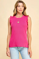 Shopin LA - CSP9277 - WOMEN SLEEVELESS RIBBED RUFFLE EDGE TANK TOP