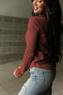 Brown Solid Color Waffle Knit Long Sleeve Henley Shirt