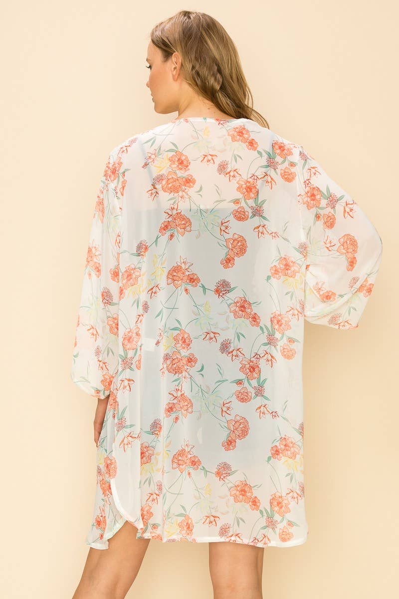 Shopin LA - SP1000GP-0619 -PLUS SIZE FLORAL PRINT KIMONO CARDIGAN