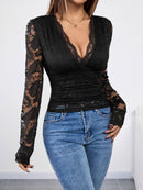 Hope & Sunshine - Lace Black Long Sleeve Top For Women