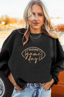 White Football Graphic Game Day Embroidered Corded Sweatshirt