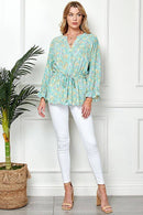 Shopin LA - CSP9143. - WOMEN MULTI COLOR RUFFLE DRAWSTRING BUTTON TOP