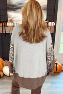 Gray Plus Size Leopard Color Block Patchwork Dolman Sweatshirt