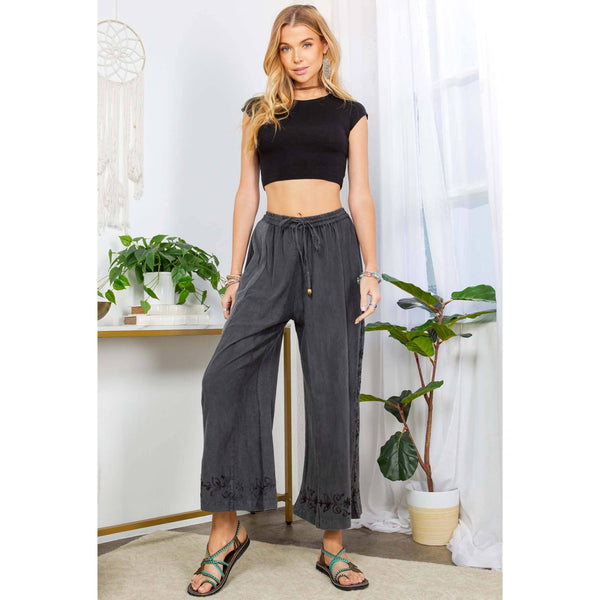 Young Threads - Hand Embroidered Mix-Matched Knit Fabric Ankle Length Pants