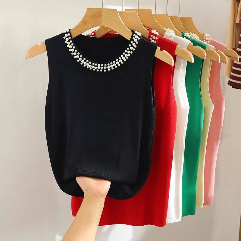 Hope & Sunshine - Beaded Sleeveless Knit Top