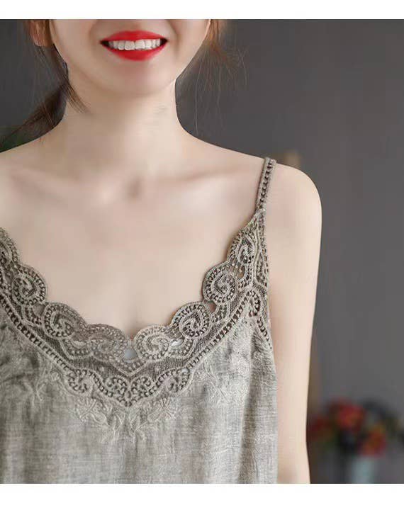 Hope & Sunshine - Lace Trim Camisole Stone Wash Tank Top