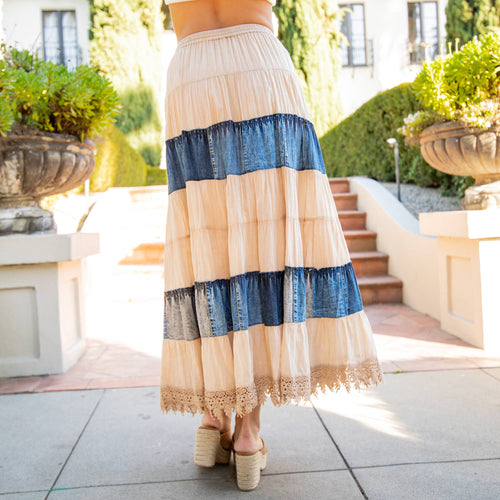 Young Threads - Women Long Tiered Western Skirt, Lined With Two Pockets