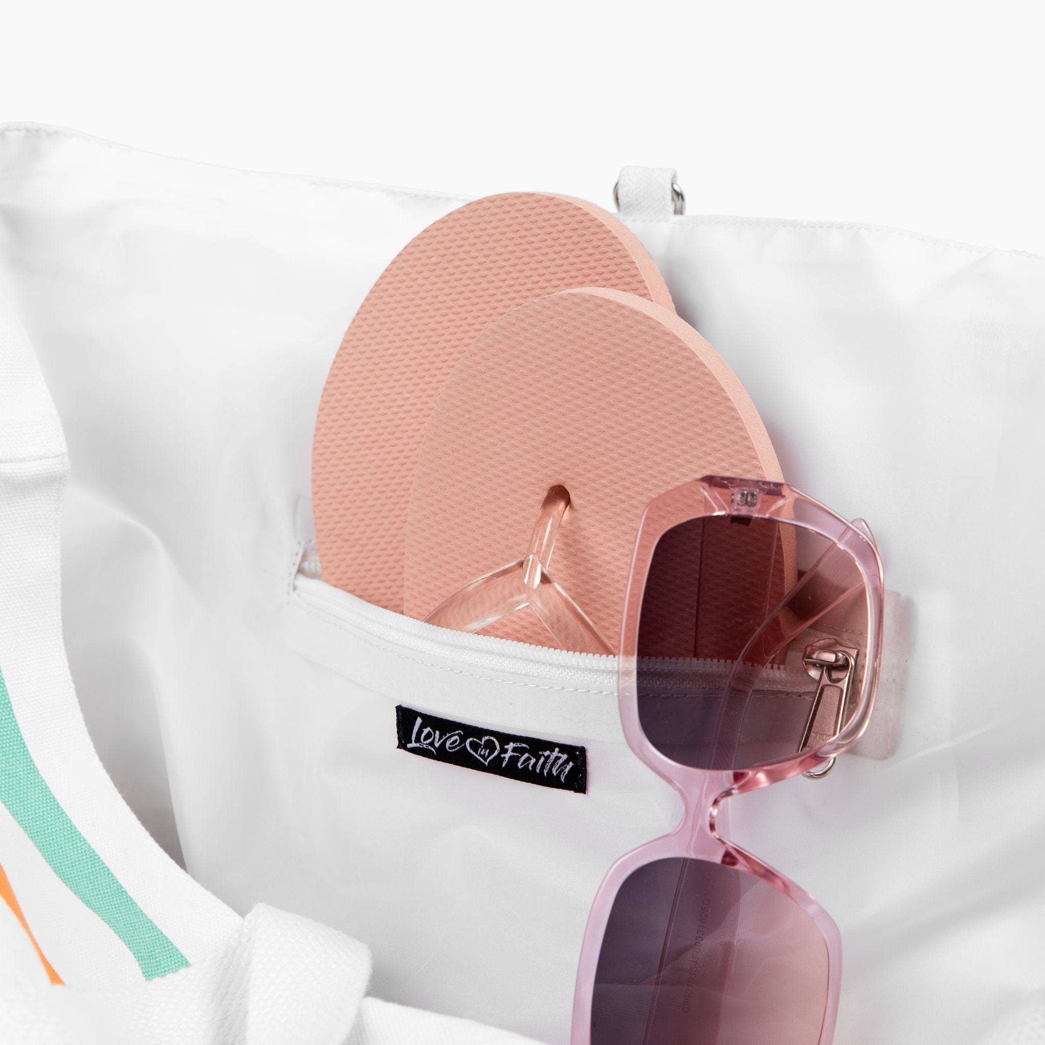 Love in Faith - Walk By Faith Flip Flop Light Blue Stripe Tote Bag