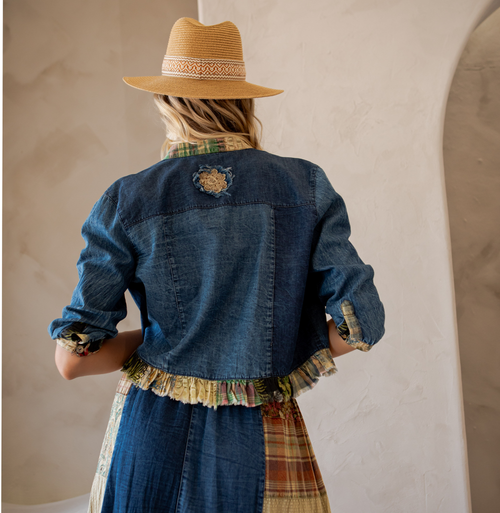 Young Threads - Western Boho Chic: Patchwork Cropped Denim Jacket