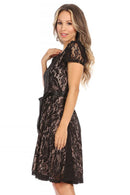 MOA COLLECTION - Women's Lace Short Sleeve A-Line Midi Dress