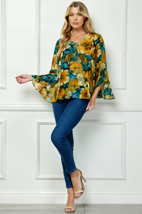 Winslow Collection - RUFFLE SLEEVE V-NECK SWING BLOUSE