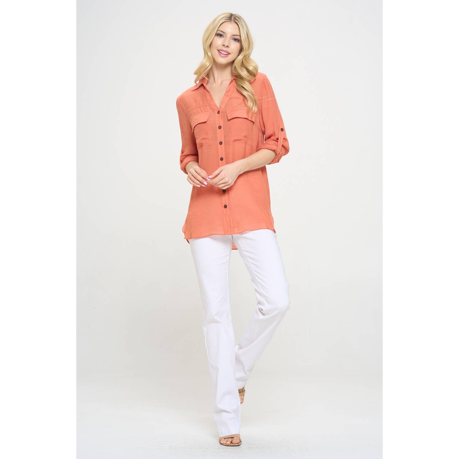 Perseption - FLAP POCKET BUTTON DOWN FRONT BOYFRIEND SHIRT