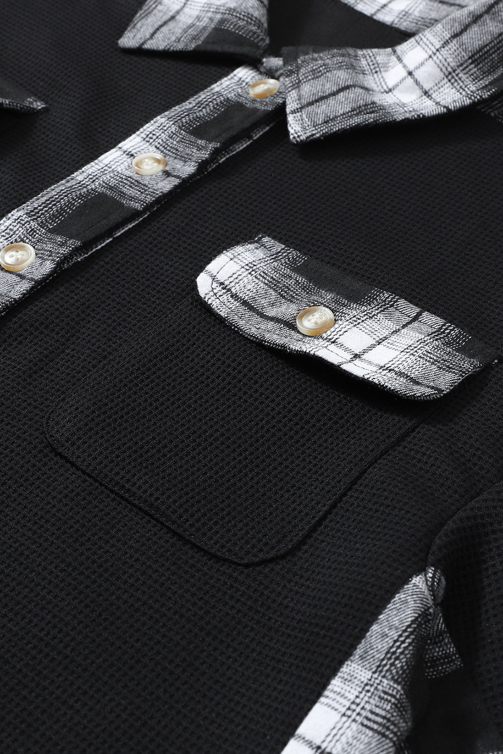 Apricot Plaid and Thermal Waffle Patchwork Shacket