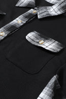 Apricot Plaid and Thermal Waffle Patchwork Shacket