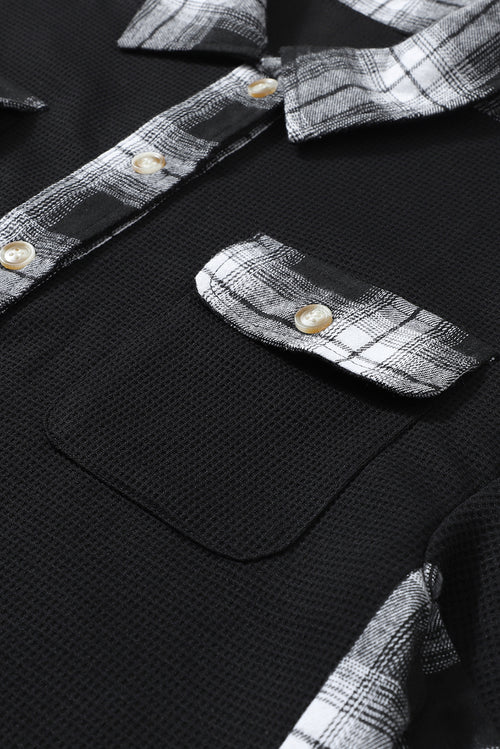 Apricot Plaid and Thermal Waffle Patchwork Shacket