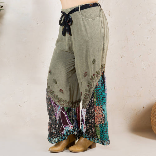Young Threads - Boho Overdyed Rayon Bellbottom Pants : Gravel / PLUS (XL-1X-2X-3X 1-2-2-1)