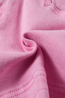 Pink Casual Raw Hem Mid Rise Denim Shorts