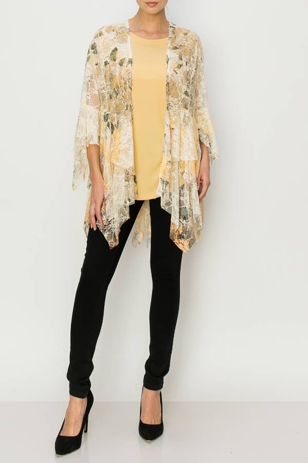 Origami Apparel ~  Lace and Crochet inspired - OLS-4618BG/DD YELLOW FL: L