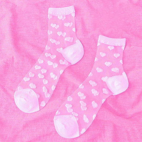 42POPS - .SI-25566 Valentine Sheer Heart Pattern Socks