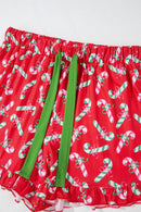 Red Christmas Candy Cane Print Pajama Set