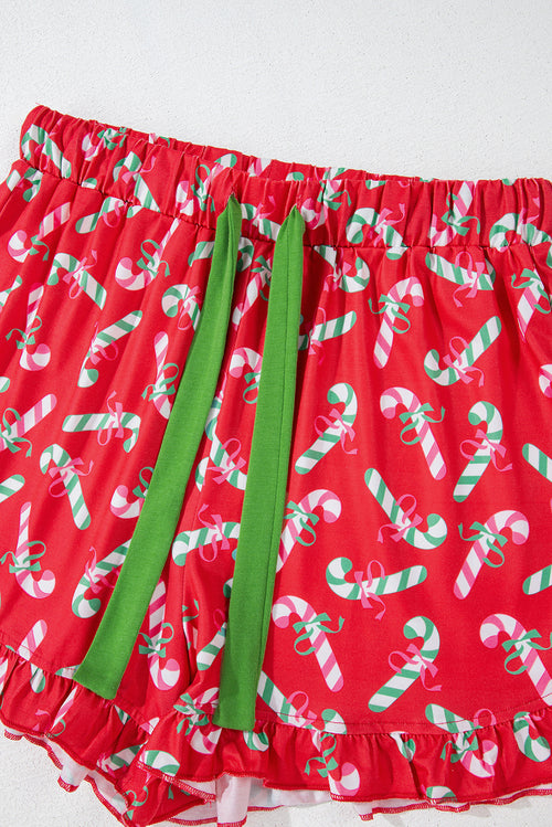 Red Christmas Candy Cane Print Pajama Set