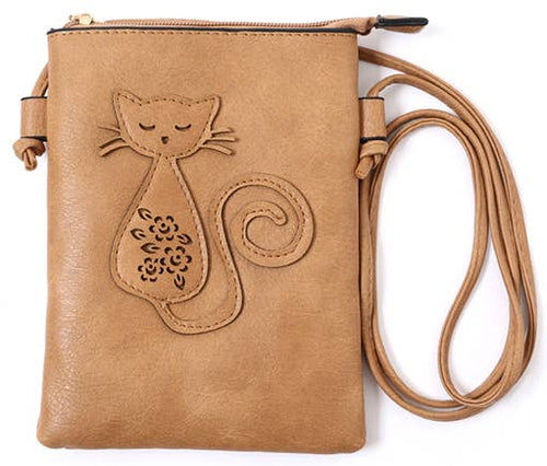 Shine Mark Accessories - Beige - Cat Laser Cut Cross Body Cell Phone Bag