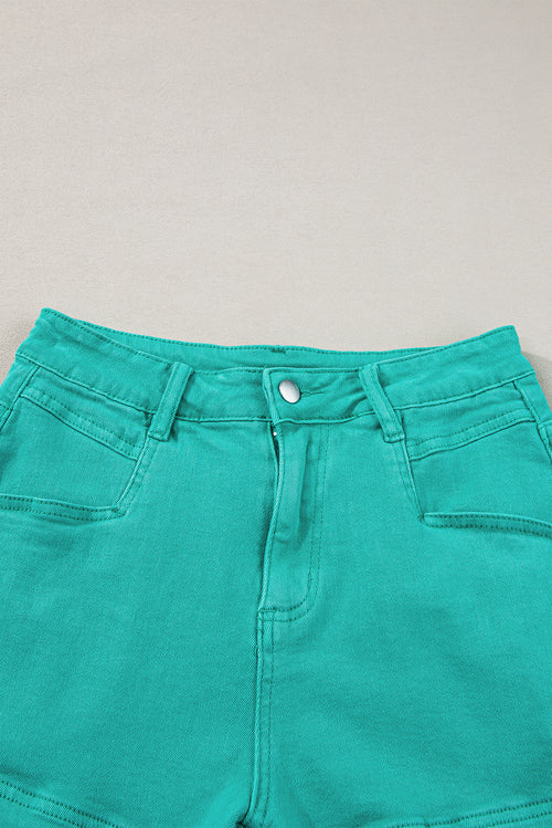 Pink Casual Raw Hem Mid Rise Denim Shorts