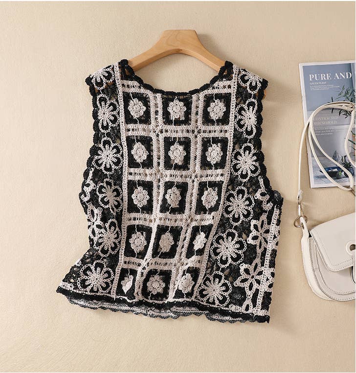 Hope & Sunshine - Crochet Lace-Up Open Knit Cardigan