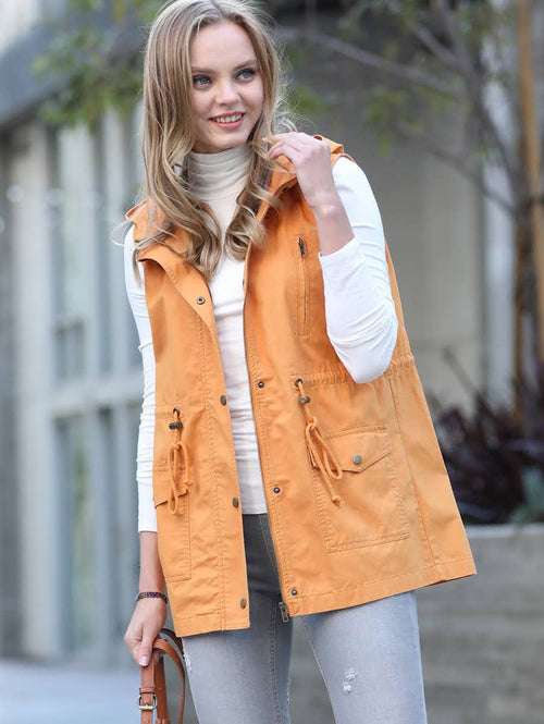 42POPS - ,,..0625 Drawstring Waist Military Hoodie Vest With  Pockets SI-20066