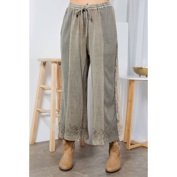 Young Threads - Hand Embroidered Mix-Matched Knit Fabric Ankle Length Pants