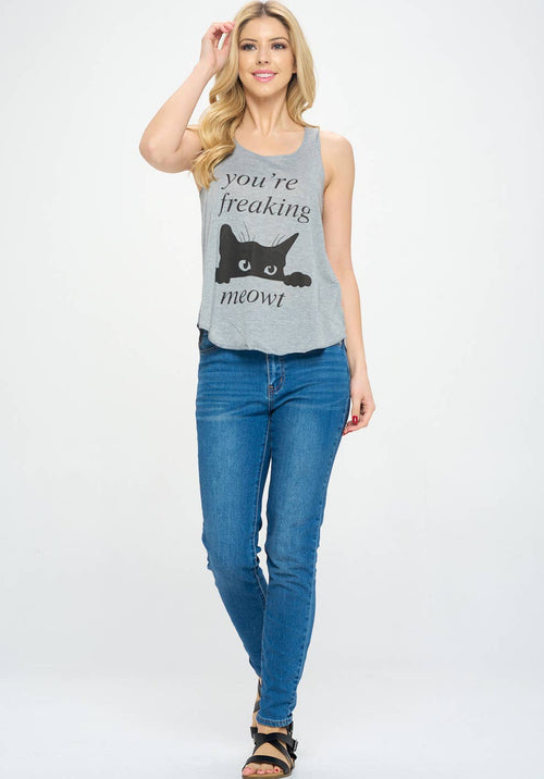 Your're Freaking Meowt Print Graphic Cat Tank Top