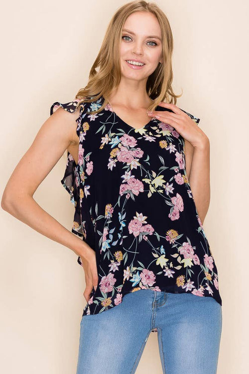 Shopin LA - SP2919T-0619 - WOMEN FLORAL PRINT RUFFLE BLOUSE