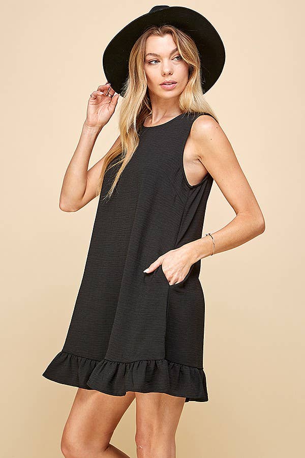 Shopin LA - SD21010-25038. WOMEN SOLID SLEEVELESS RUFFLED MIDI DRESS