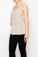 Origami Apparel ~  Lace and Crochet inspired - Shimmery Essential Sleeveless Lurex Tank - 4844BEIGE