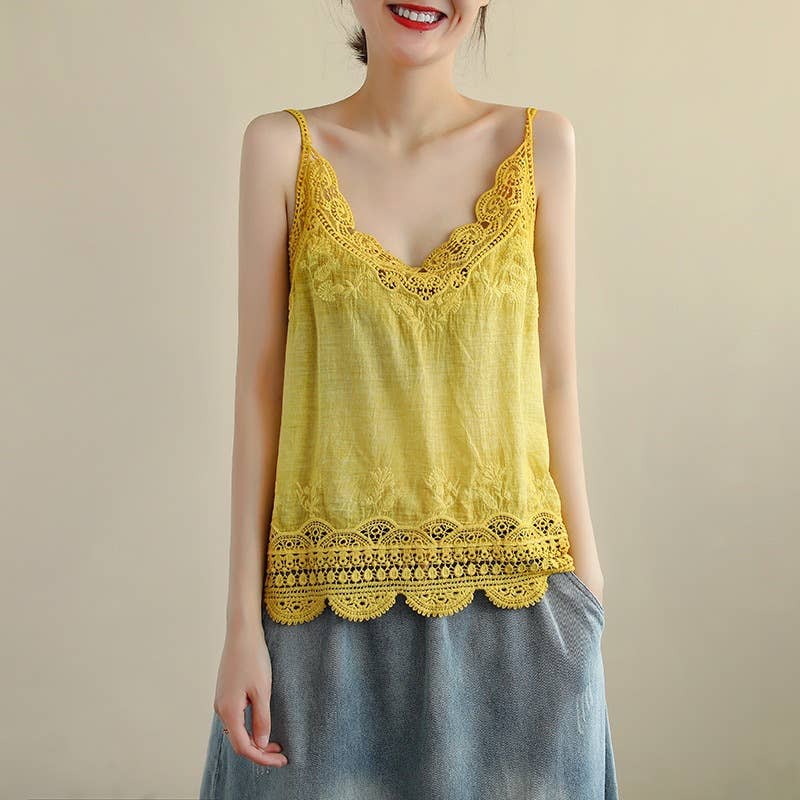 Hope & Sunshine - Lace Trim Camisole Stone Wash Tank Top