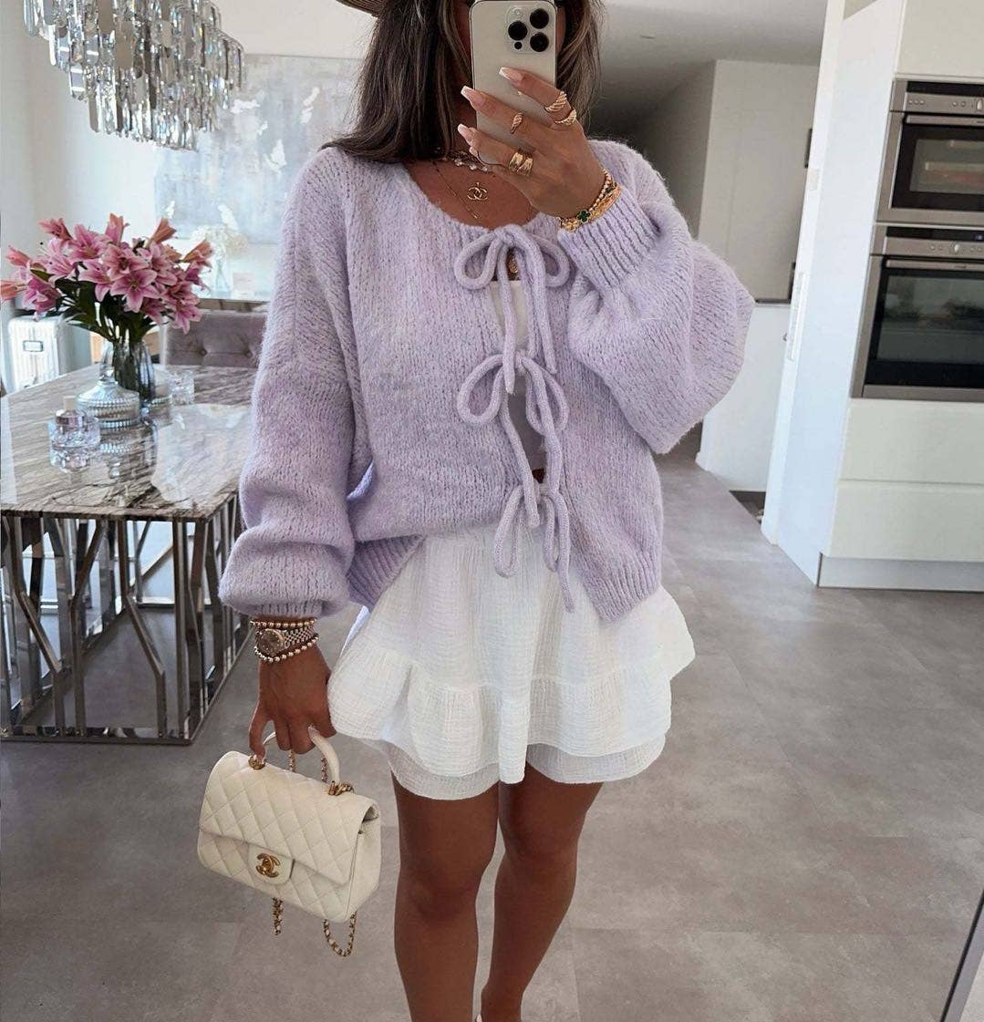 Miss Sparkling - V-neck front tie Cardigan