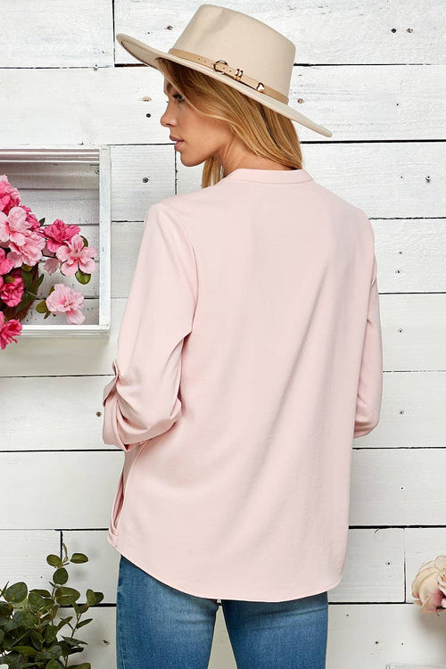 Shopin LA - SP4732T-24926- WOMEN SOLID WRAP CROSSOVER BLOUSE
